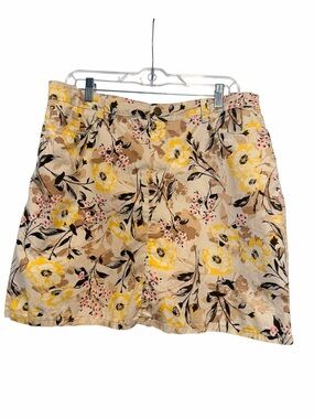 croft & barrow Beige Floral A-Line Skirt with Yellow Accents Size 14 Stretch